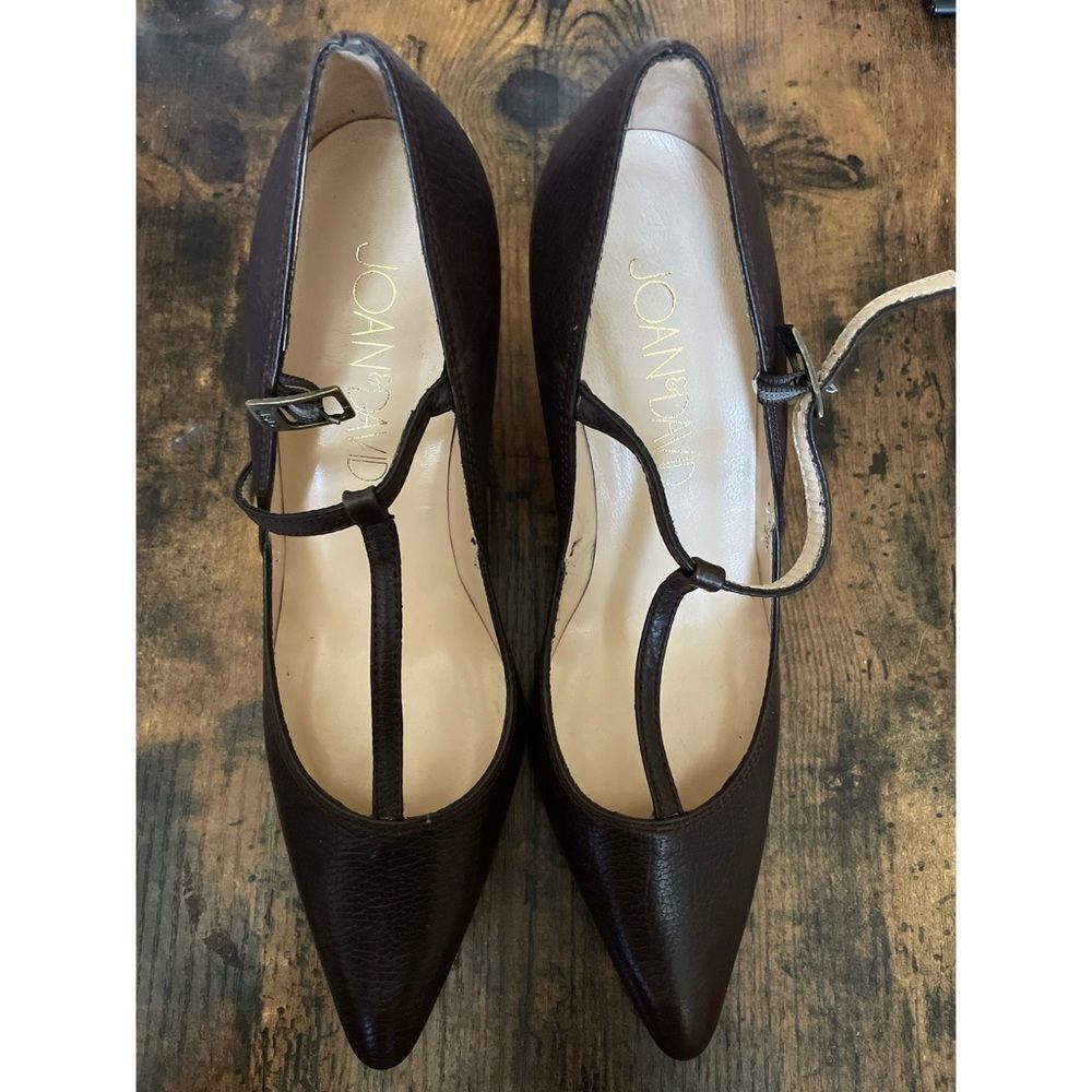 Joan & David Brown Leather T-Strap Heels